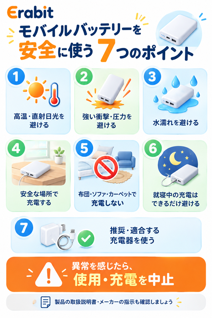 モバイルバッテリー安全7つのポイント