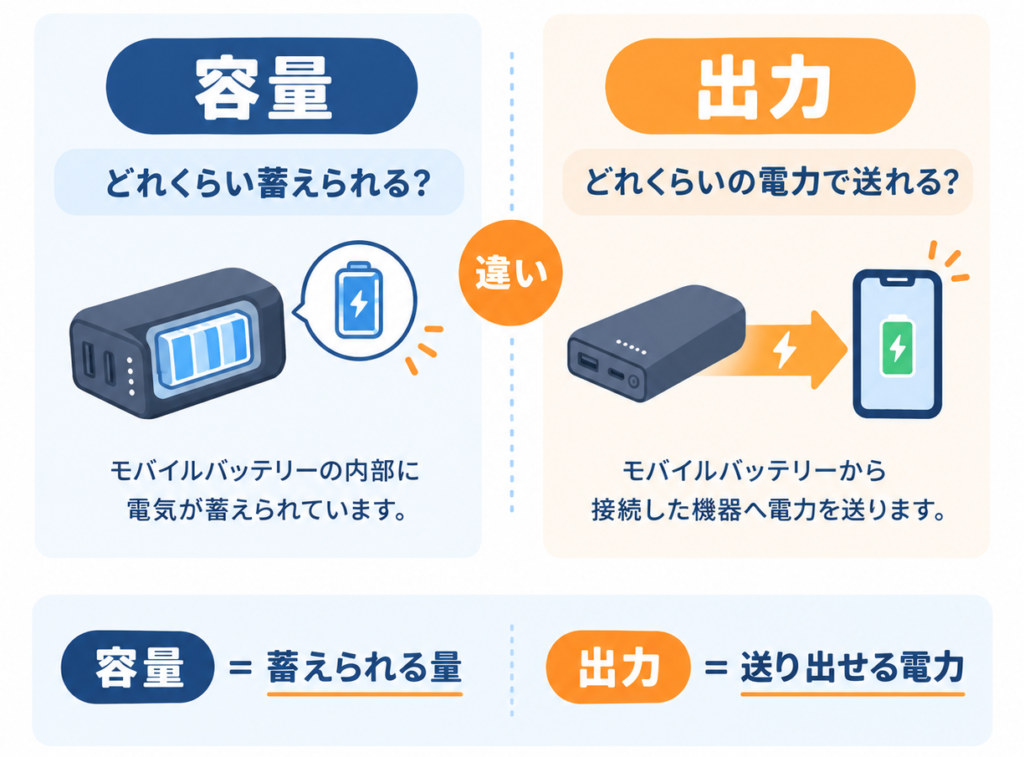 モバイルバッテリーの「容量」と「出力」の違い