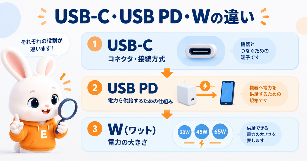 USB-C・USB PD・Wの違い解説