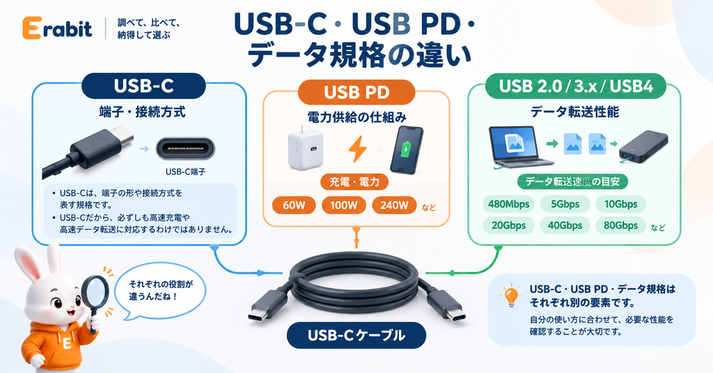 USB-C・USB PD・データ規格を徹底比較